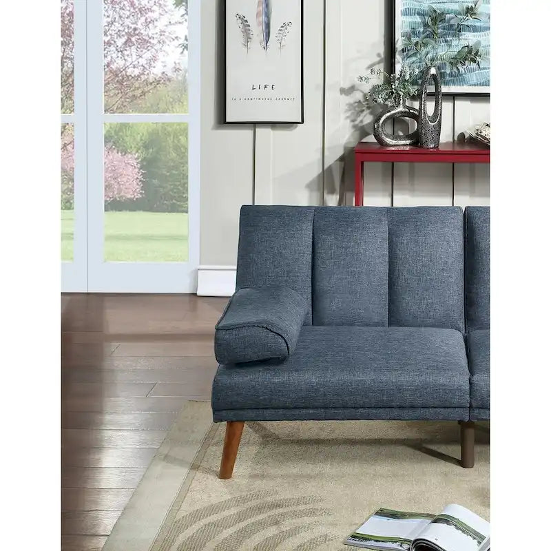 Canapé sectionnel d'angle ajustable avec méridienne, en tissu polyester et pieds en bois