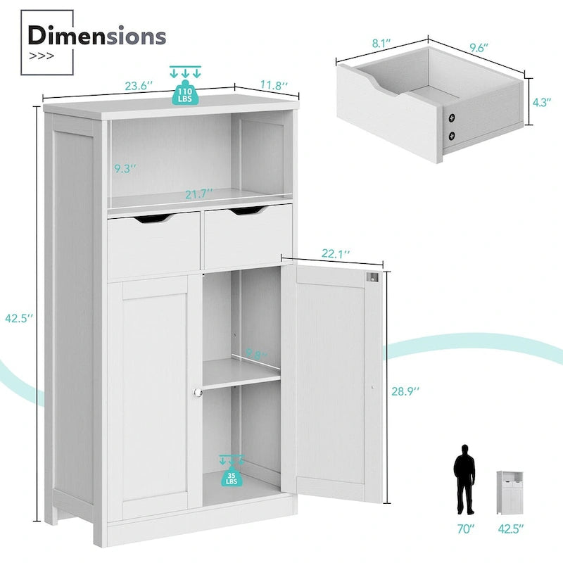Meuble de rangement autoportant avec 4 tiroirs et étagère réglable