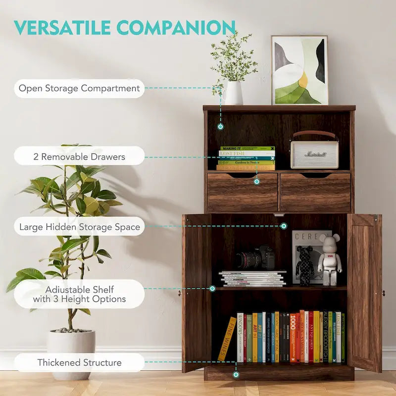 Meuble de rangement autoportant avec 4 tiroirs et étagère réglable