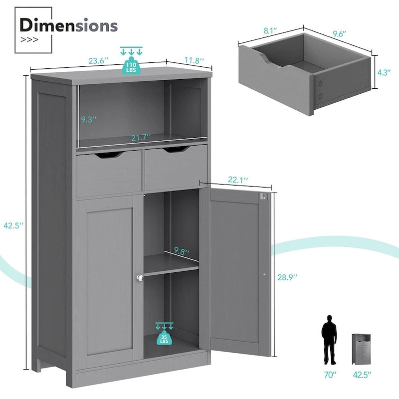 Meuble de rangement autoportant avec 4 tiroirs et étagère réglable