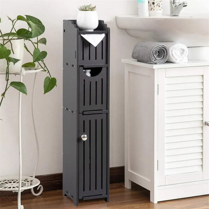 Meuble de rangement de salle de bain étroit avec porte-papier toilette