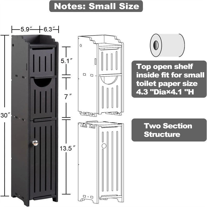 Meuble de rangement de salle de bain étroit avec porte-papier toilette