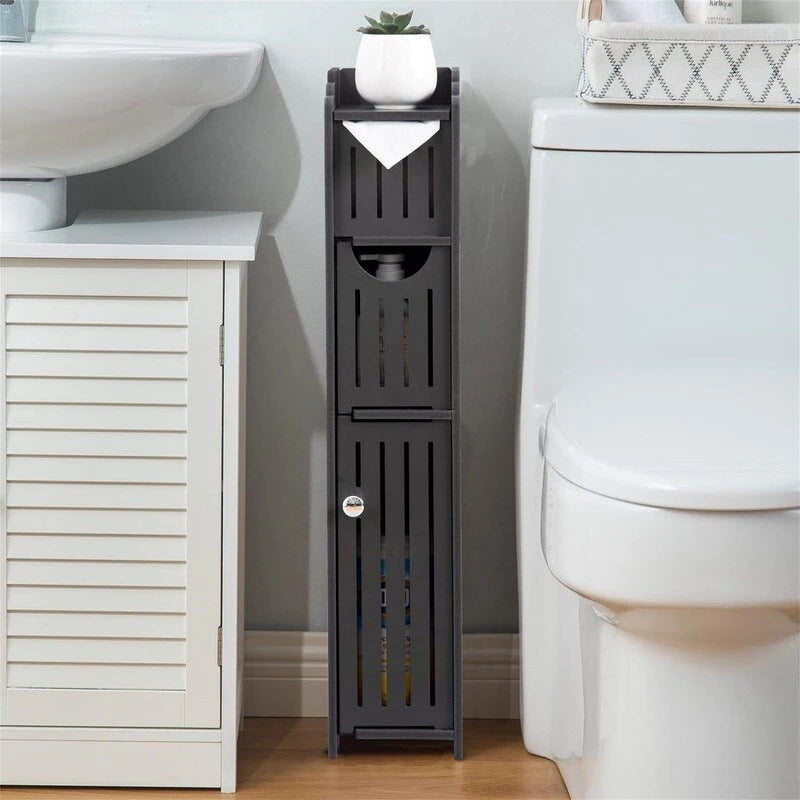 Meuble de rangement de salle de bain étroit avec porte-papier toilette