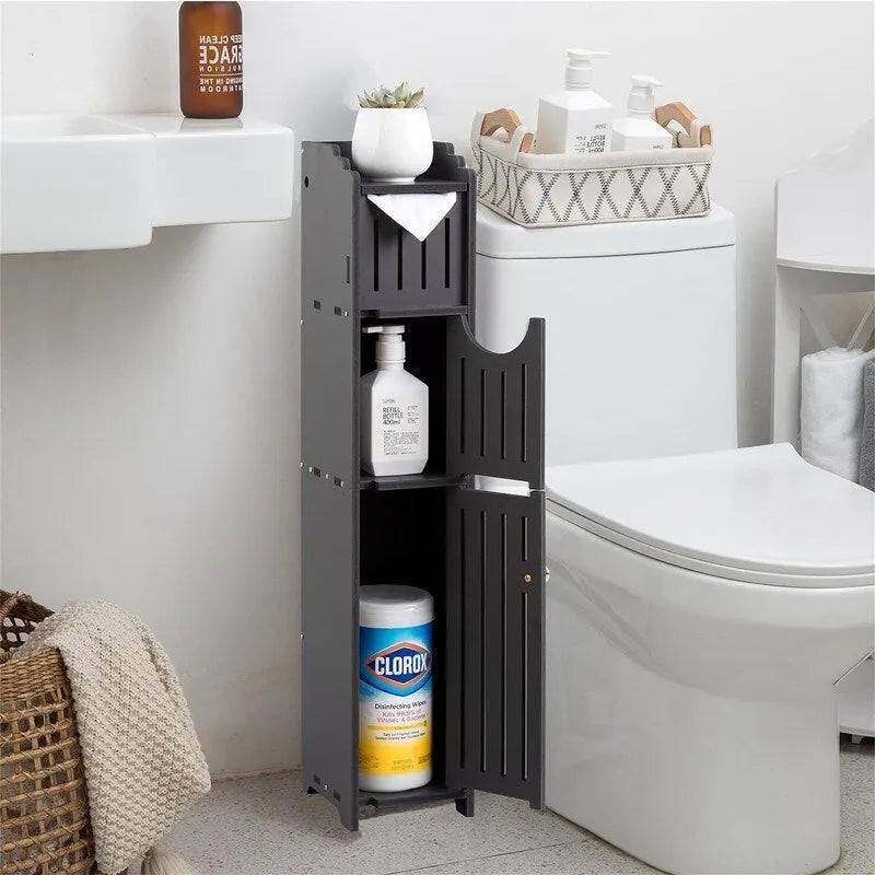 Meuble de rangement de salle de bain étroit avec porte-papier toilette