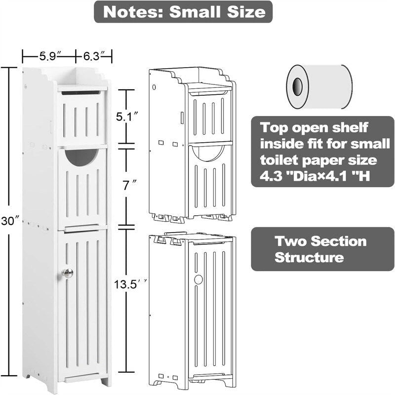 Meuble de rangement de salle de bain étroit avec porte-papier toilette