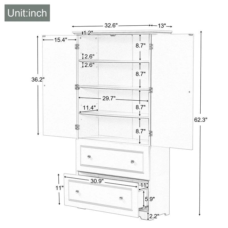 Meuble de rangement haut avec 2 portes et 2 tiroirs