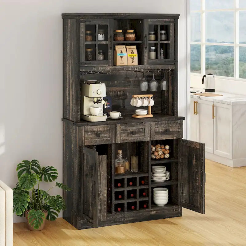 72 Pantry Buffet with Hutch Freestanding Kitchen Storage Cabinet