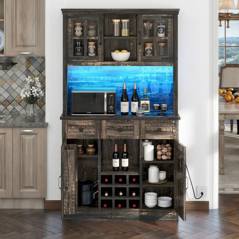 Armoire à vin et meuble de rangement de 72 po avec éclairage DEL