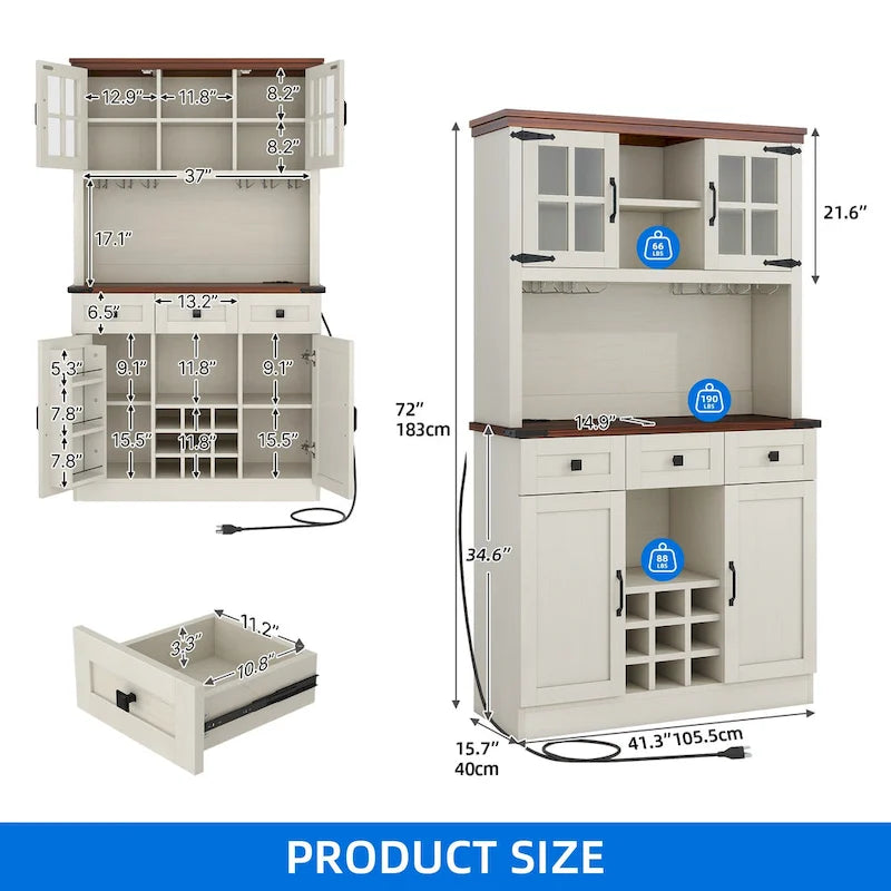 Armoire à vin et meuble de rangement de 72 po avec éclairage DEL