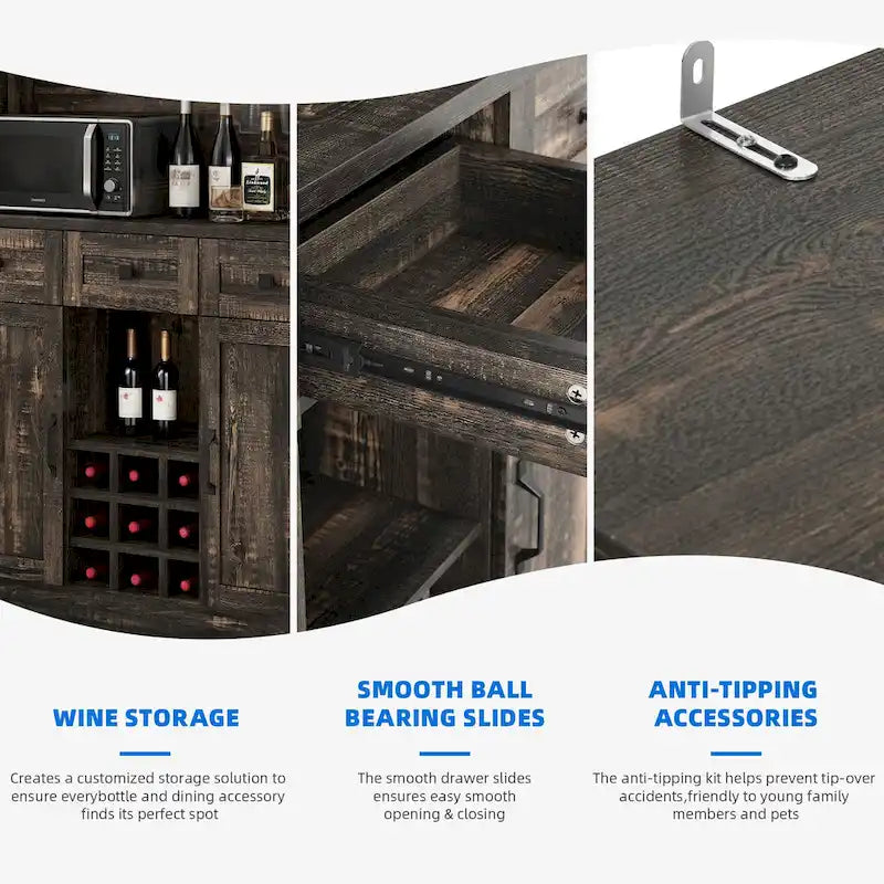 Armoire à vin et meuble de rangement de 72 po avec éclairage DEL