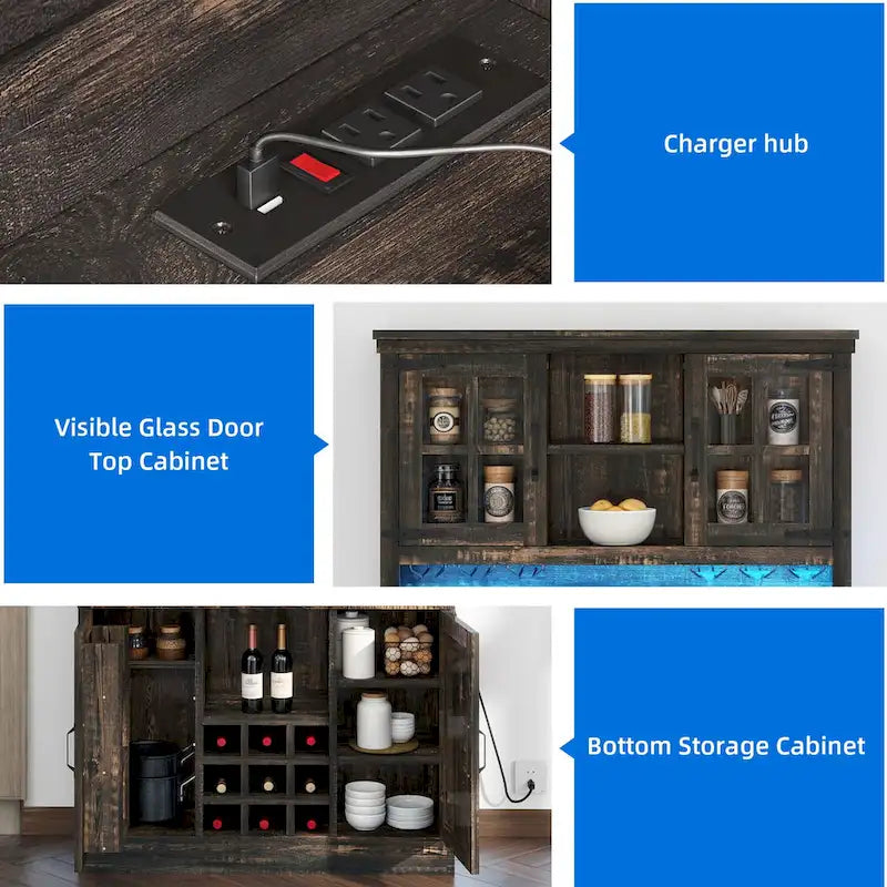 Armoire à vin et meuble de rangement de 72 po avec éclairage DEL