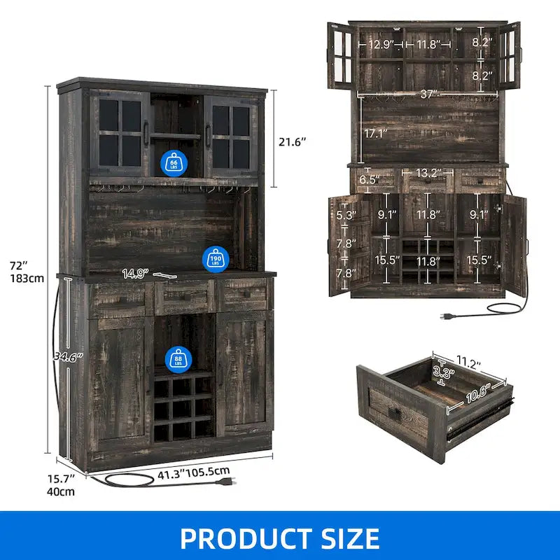 Armoire à vin et meuble de rangement de 72 po avec éclairage DEL