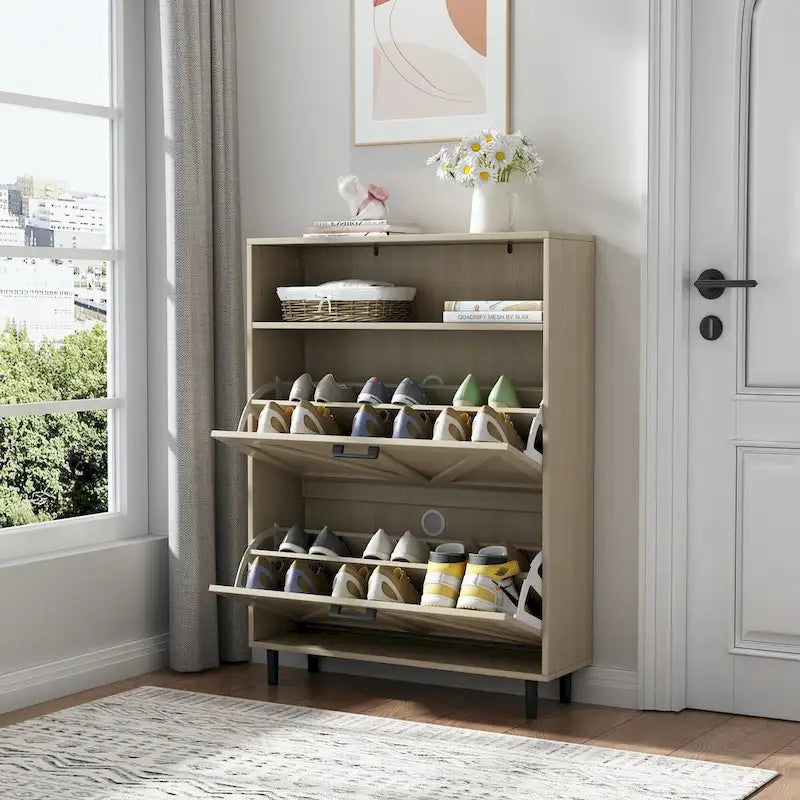 Meuble à chaussures autoportant avec tiroirs basculants