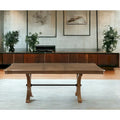 Table de salle à manger en bois massif marron de 162 cm avec piètement à tréteaux et rallonge amovible
