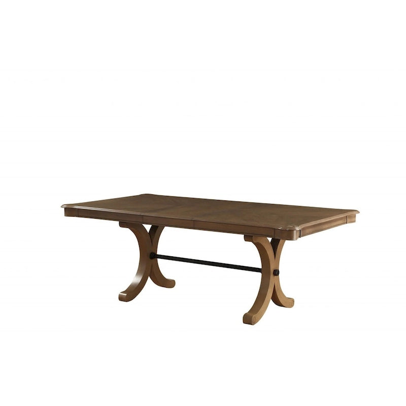 Table de salle à manger en bois massif marron de 162 cm avec piètement à tréteaux et rallonge amovible