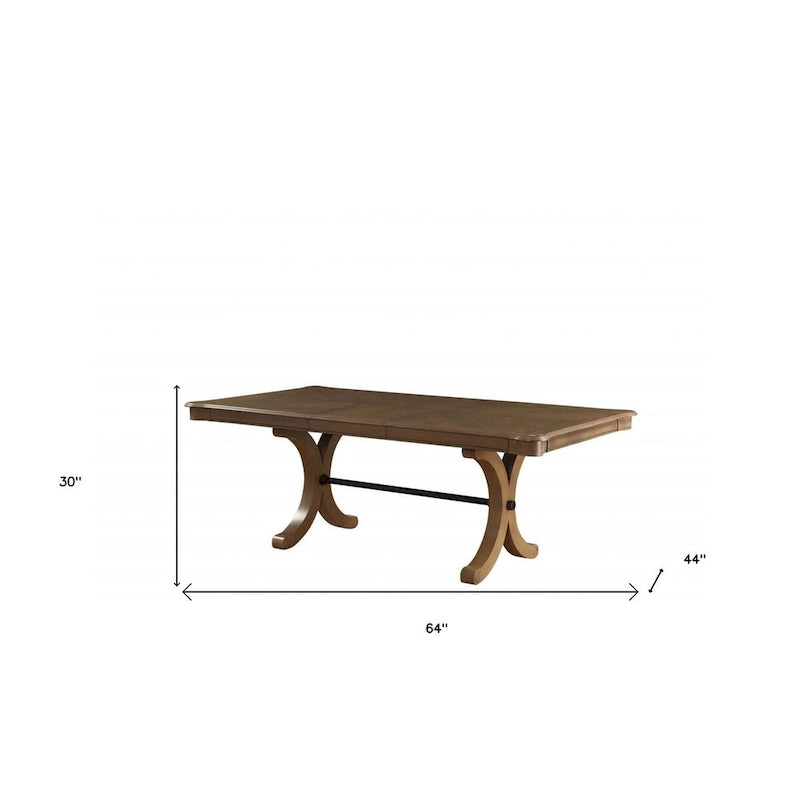 Table de salle à manger en bois massif marron de 162 cm avec piètement à tréteaux et rallonge amovible