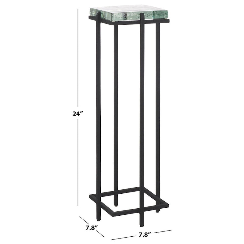 Table d'appoint à plateau en verre coulé et pieds en métal – 20,3 cm L x 20,3 cm P x 61 cm H