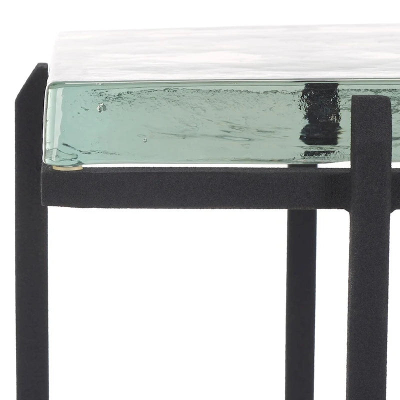 Table d'appoint à plateau en verre coulé et pieds en métal – 20,3 cm L x 20,3 cm P x 61 cm H